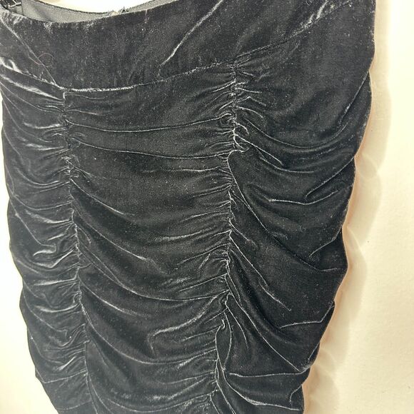 Solid Jet Black Sexy Ruched Velvet Mini Skirt Zip Back Stretch Medium - Picture 5 of 13